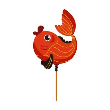 Red fish shaped Asian lantern flat color vector object Stock Illustration
