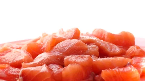 Red fish slices, rotation in circle. salmon slices Turning. Stock Footage 241924564