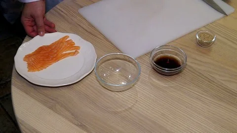 Red fish soy sauce and sesame Stock Footage 98554959