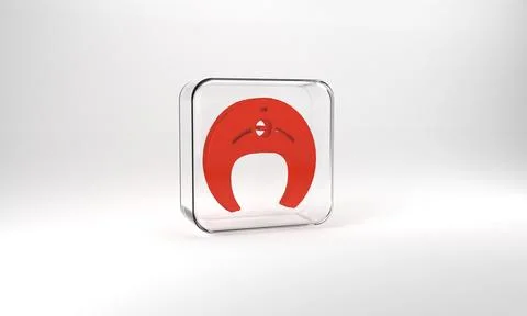Red Fish steak icon isolated on grey background. Glass square button. 3d Stock Illustration