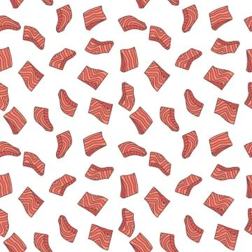 Red fish steak vector creative seamless pattern Illustrazione stock