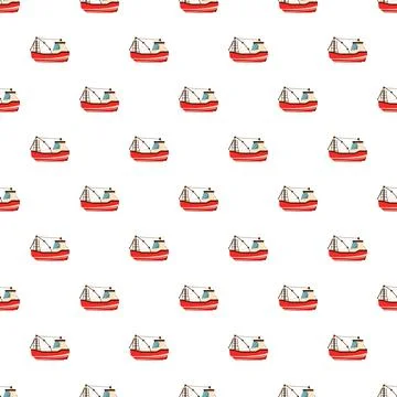 Red fishing boat pattern creating nautical background Stock Illustration