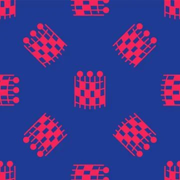 Red Fishing net pattern icon isolated seamless pattern on blue background. .. Illustrazione stock