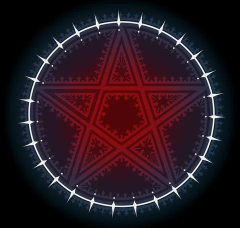 Red five pointed pentagram star with ornament Illustrazione stock
