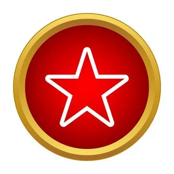 Red five pointed star symbol in gold framed circle Stock Illustration