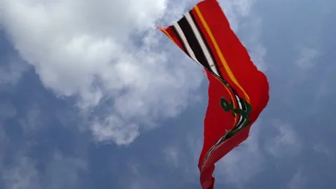 Red Flag with anchor blowing in the wind  at the beach in Bali, Indonesia. Stock Footage 131340779