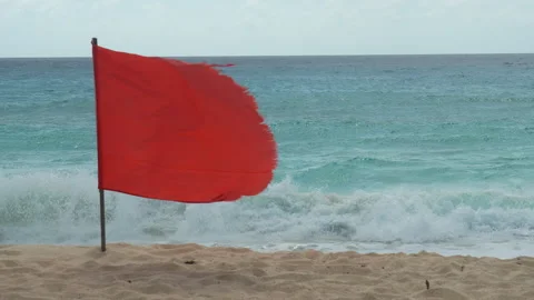 Red flag on beautiful beach Stock Footage 343179424