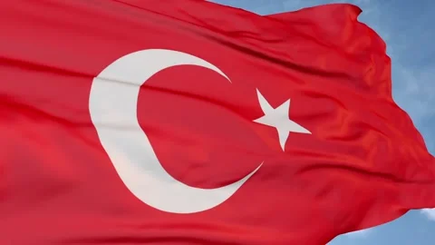 Red flag, the Crescent of Turkey. state symbol logo Stock Footage 92415795