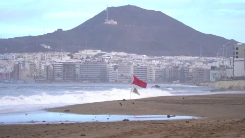 Red flag as dangerous sign that forbids taking a bath at sea Video stock 233256745
