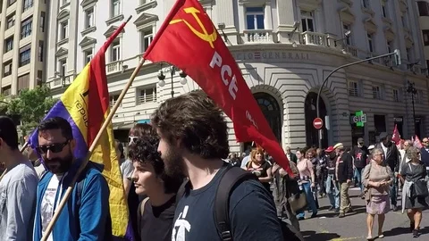 Red Flag during May Day March Stock Footage 75132040
