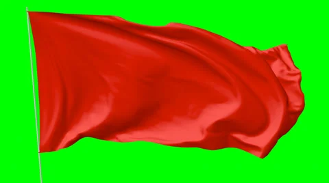 Red flag with flagpole waving in the wind Stock Footage 68206350