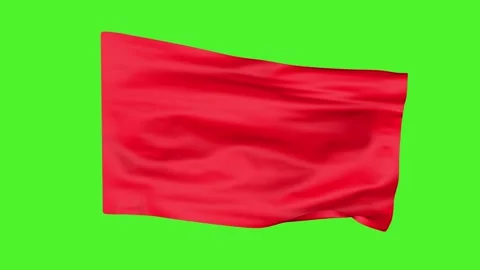 Red flag on a green screen. 3D animation.  Sports flag, races. Stock Footage 234538888
