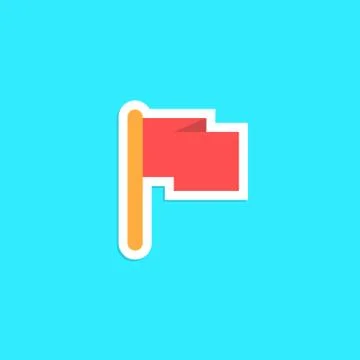 Red flag icon sticker isolated on blue background Stock Illustration