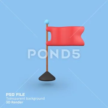 Red flag isolated 3d render icon illustration PSD Template