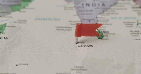 Red flag marking Maldives on a world map Stock Footage 345587110