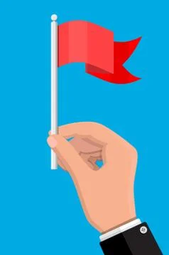 Red flag on metal flagpole in hand Stock Illustration