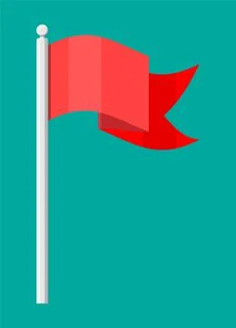 Red flag on metal flagpole template. Stock Illustration