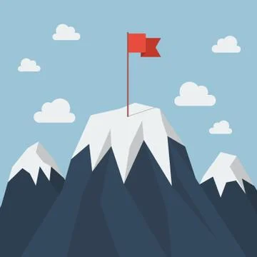 Red flag on a Mountain peak Stock Illustration