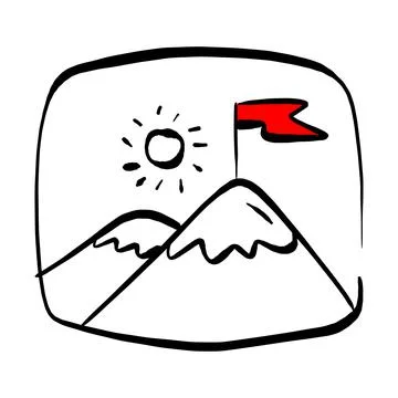 Red flag on a mountain peak in rectangular vector illustration sketch hand dr Stock Illustration