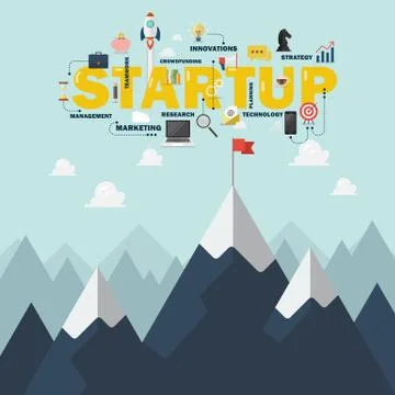 Red flag on a Mountain peak startup success concept Stock Illustration