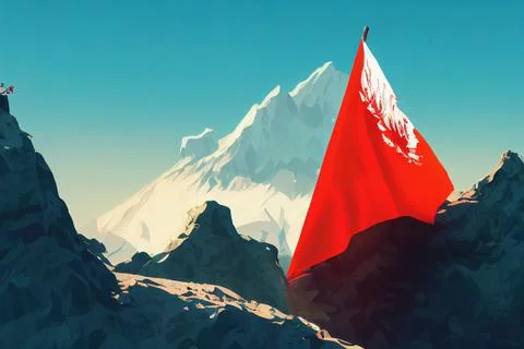 Red flag on a Mountain peak success concept, illustration, Stock Illustration