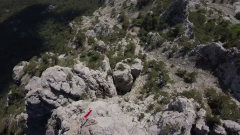 Red flag on the peak of Mount Ai Petri in Crimea Stock-Footage 155450934