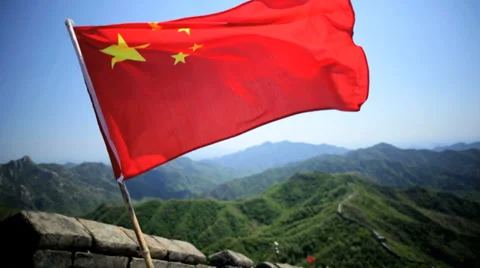 Red Flag Peoples Republic of China Great Wall Mutianyu Beijing Stock Footage