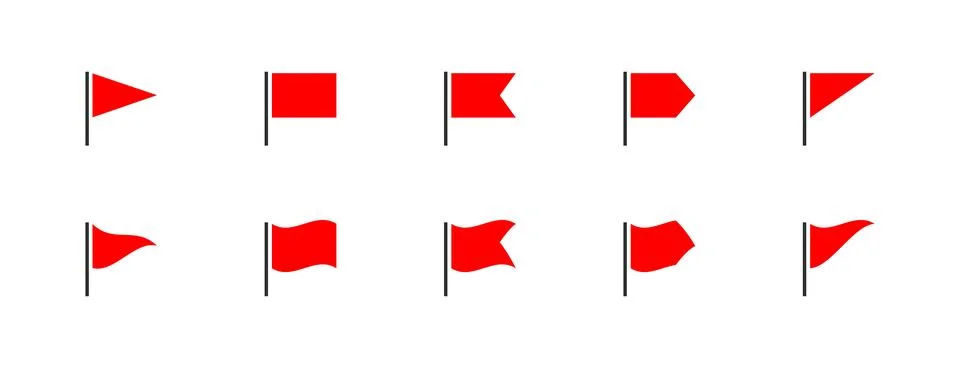 Red flag set icon. Isolated concept of pointer, tag and important sign. Vec.. Stock Illustration