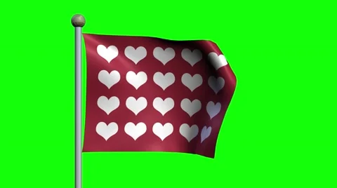 Red Flag With Twenty White Hearts Waves Against Green Screen 库存影片 59665463