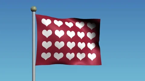 Red Flag With Twenty White Hearts Waves in the Wind 库存影片 59665474