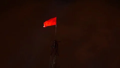 Red Flag of the USSR on the background of a night festive Fireworks 1 Video stock 76833451
