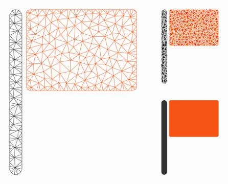 Red Flag Vector Mesh Network Model and Triangle Mosaic Icon Stock Illustration