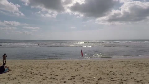 Red Flag Warning, Kuta beach, Bali, Indonesia Stock Footage 303092389