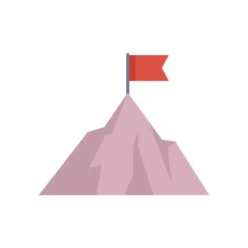 Red flag waving on top of a mountain peak illustrating success Stock Illustration