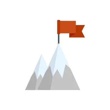 Red flag waving on top of mountain peak showing success Stock Illustration
