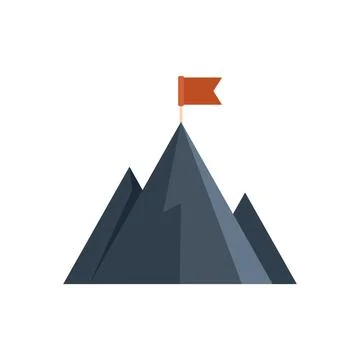 Red flag waving on top of mountain peak symbolizing achievement Stock Illustration