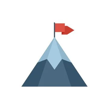 Red flag waving on top of mountain peak illustrating success Stock Illustration