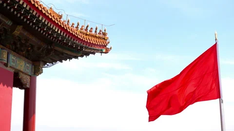 Red flag waving on the wind 스톡 동영상 65185170