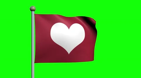 Red Flag With White Heart Waves Against Green Screen 库存影片 59665479