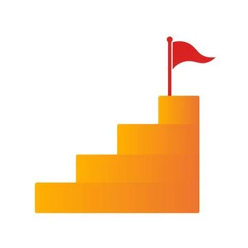 Red flag on a winding path to the top of a teal mountain Stock Illustration