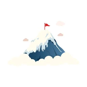 Red flag on a winding path to the top of a teal mountain Stock Illustration