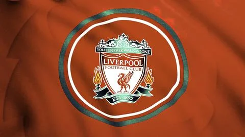 A red flag.Motion. The developing flag of the Liverpool football team . Use only Ilustração Stock