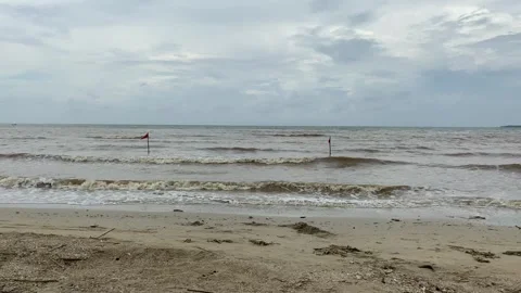 Red flags on the beach Stock Footage 294851671