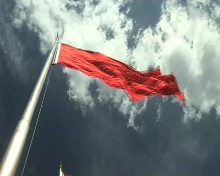 Red flags blue sky windy beijing Tianamen square  Stock Footage 312876