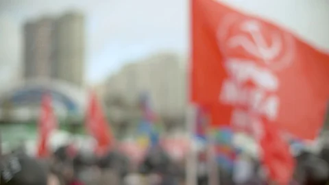 Red flags of the communist party Stock Footage 127684538