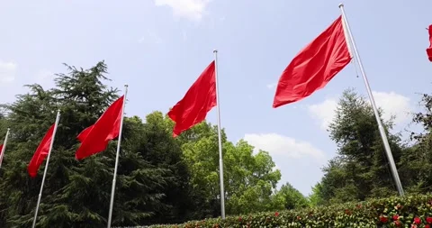 Red flags fluttering in wind in Hunan, China Stock Footage 238653805