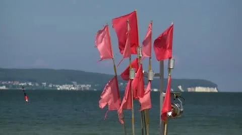 Red Flags in the Wind - Chalk Cliffs on Rügen Island - Baltic Sea, Germany Видео 12410475