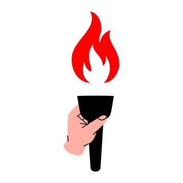 Red flame burning torch in hand icon. Flat vector illustration of protest 스톡 일러스트