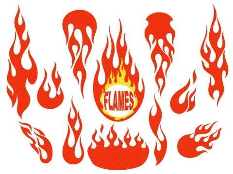 Red flame elements set Stock Illustration