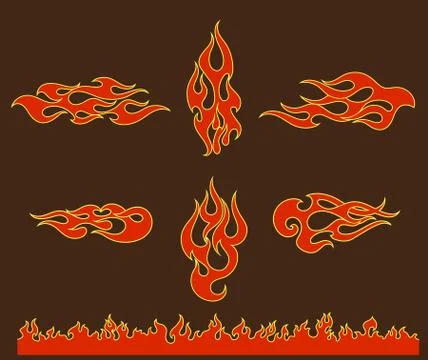 Red flame elements set, vector illustration Stock Illustration